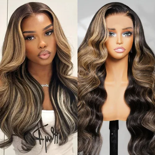 Vista 12 de Arabella - Pelucas de cabello humano sin pegamento de 6 x 5 con reflejos de encaje HD Balayage peluca de 18 pulgadas 1B/27 Ombre Lace Front Wigs