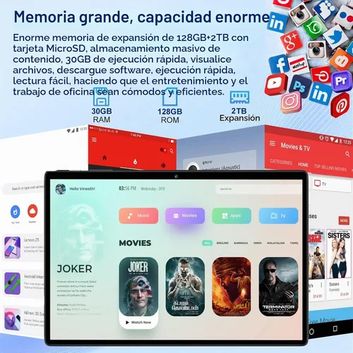 Vista 4 de Tablet Android 15 de 10.1 pulgadas con 30 GB de RAM 128 GB de ROM 1 TB de expansión, con teclado y ratón, Octa-Core, 8000 mAh, pantalla HD IPS, WiFi