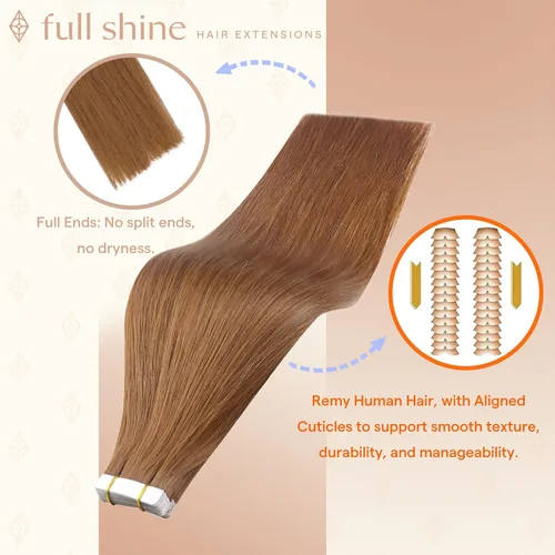 Vista 32 de Full Shine - Extensiones de cabello humano con cinta, mezcla de rubio hongo # 8 castaño ceniza resaltado 60 rubio ceniza