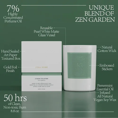 Vista 4 de ESNA HOME Leblanc Zen Garden Velas perfumadas de aromaterapia de alta calidad, velas de soja de aceites esenciales naturales, regalos para mujeres