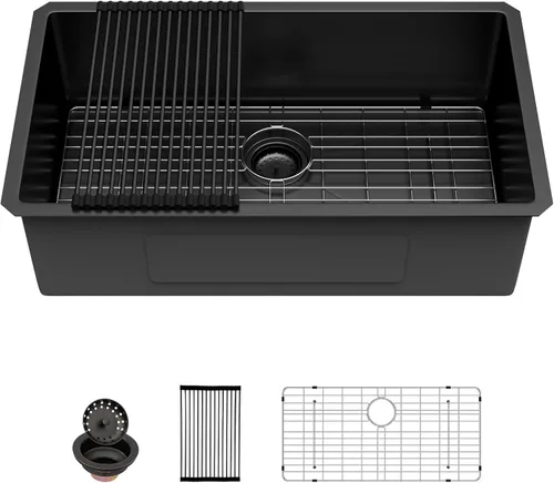 Vista 31 de Sarlai Gold Fregadero de Cocina Empotrado - Fregadero de Cocina de 28 Pulgadas Empotrado de Acero Inoxidable Dorado Tazón Individual de 28" x 19