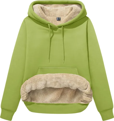 Vista 16 de MAGCOMSEN Sudaderas con capucha para mujer, con forro de sherpa, de vellón, para invierno, cálido, pesado, de algodón, con bolsillo