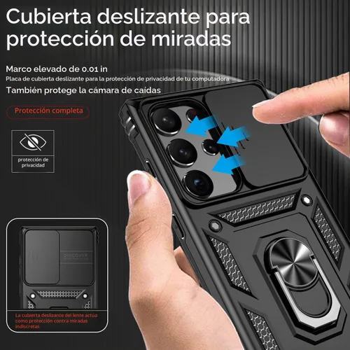 Vista 4 de Funda para Samsung Galaxy S23 Ultra con funda para cámara deslizante, protector de pantalla HD [prueba de caídas de grado militar] Funda protectora