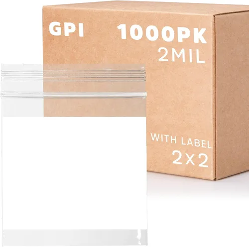 Vista 23 de GPI - Mini bolsas con cremallera de 1 x 1 pulgada, paquete de 100 bolsas de plástico transparente con cierre con cremallera con bloque blanco