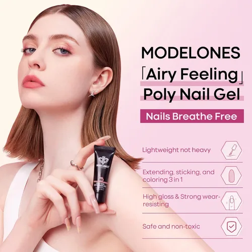 Vista 4 de Modelones - Juego de gel de extensión de uñas de polietileno, kit de gel de 12 colores con tonos rosa brillante y desnudo, para manicura francesa