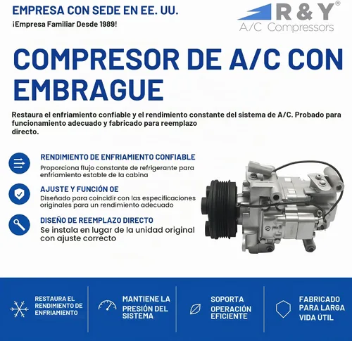 Vista 2 de Compresor de aire acondicionado automotriz RYC y embrague de A/C EG463