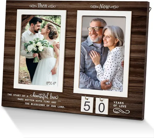 Vista 9 de Then & Now Marco de fotos de aniversario, ideas de regalo de boda de 1 a 99 años, marco de fotos de madera de aniversario, regalos de despedida