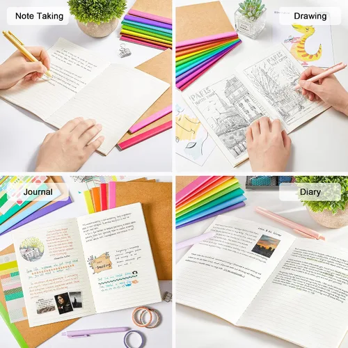 Vista 7 de Paquete de 32 cuadernos de composición a granel, Feela cubierta de papel kraft rayado en blanco con reglas universitarias, diarios de viaje