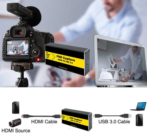 Vista 6 de Tarjeta de captura de video 4K 30FPS 1080P 60FPS a USB 3.0 con cable HDMI 4K HDMI a USB 3.0 para compatible con Windows, Linux, macOS, transmisión