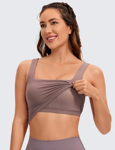 Vista 4 de CRZ YOGA Butterluxe - Brasier deportivo de cuello cuadrado para mujer, camiseta corta sin mangas acolchada con estante integrado para yoga