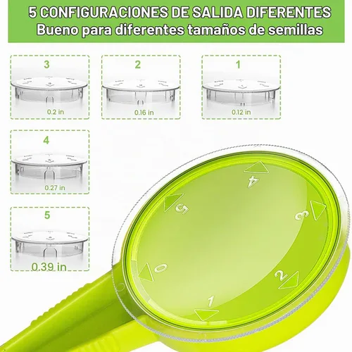Vista 3 de Herramienta de mano dispensadora de semillas de siembra, paquete de 6 sembradoras de jardín de mano con 5 ajustes de dial, ideal para semillas