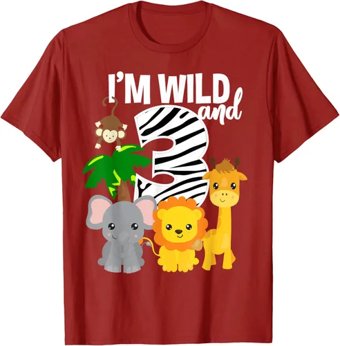 Vista 55 de Camiseta de cumpleaños con temática de zoológico de I'm Wild and 3, Negro, S