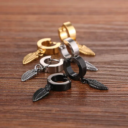 Vista 5 de Cupimatch Aretes con cruz de acero inoxidable, 3-6 pares, para hombre