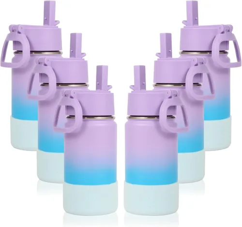 Vista 31 de Volhoply Botella de agua de acero inoxidable aislada de 14 onzas con tapa de pajita y funda de silicona, sin BPA, fácil de usar para niños y niñas