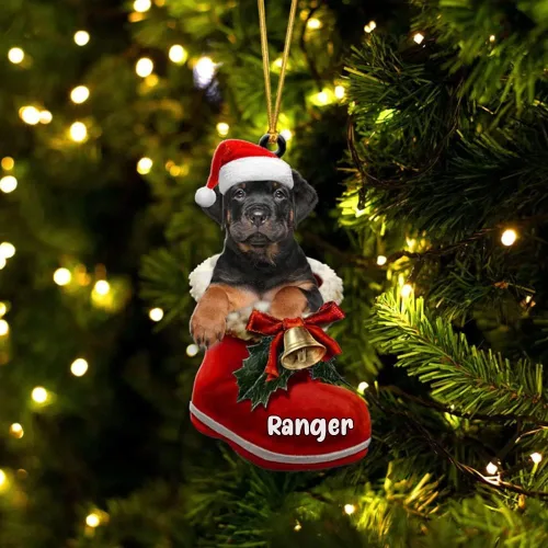 Vista 66 de Amantes de los perros de Navidad – Akita Inu Dog in Santa Boot Adorno de Navidad, adorno personalizado en forma 2D, adorno de Navidad, personaliza