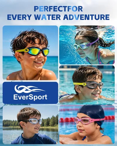 Vista 7 de EverSport Gafas de natación para niños, paquete de 2 gafas de natación para niños y adolescentes, gafas de natación antivaho anti-UV para jóvenes