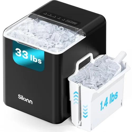 Vista 10 de Silonn Nugget - Máquina de hielo para encimera, hielo de caída automática Acero inoxidable