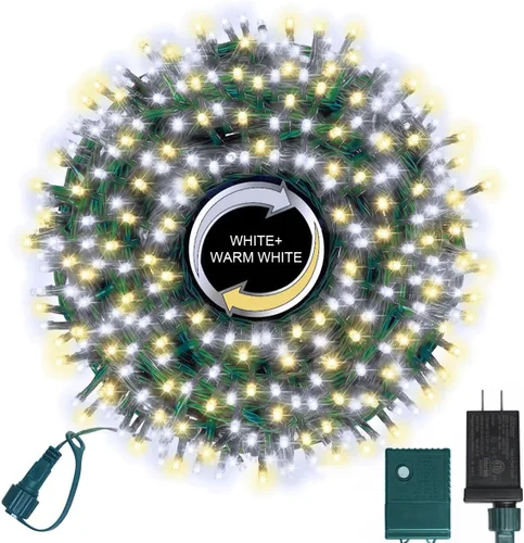 Vista 30 de Cadena de luces decorativas navideñas de 33 pies, 100 luces LED de alambre verde, luces de hadas estrelladas enchufables, 16 modos de iluminación