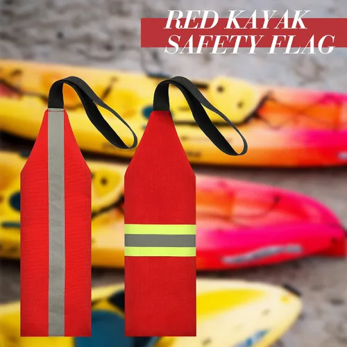 Vista 5 de Ohmfluke Bandera de seguridad para kayak, 2 piezas, reflectante, color rojo, advertencia, bandera de viaje con cincha para kayak, canoas, remolque
