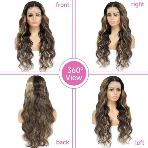 Vista 4 de Avolo Peluca de cabello humano con encaje frontal degradado de 22 pulgadas, prearrancado, 13x4, ondulado, encaje frontal, pelucas de cabello humano
