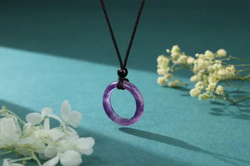 Vista 2 de PESOENTH Collar con colgante de cristal curativo para mujer, cristales de amatista púrpura natural, piedras preciosas de cuarzo, collar de cordón
