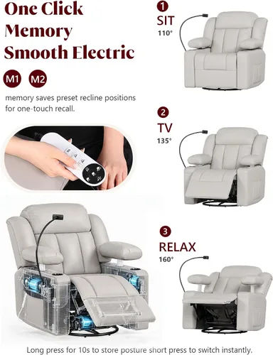 Vista 4 de Silla reclinable giratoria eléctrica con reposabrazos ajustables