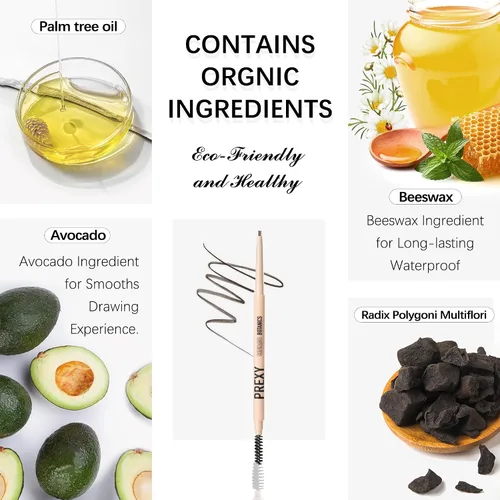 Vista 3 de Maquillaje de lápiz de cejas, la mayoría de los ingredientes son orgánicos o naturales, marrón medio, lápiz de cejas impermeable, cepillo de cejas