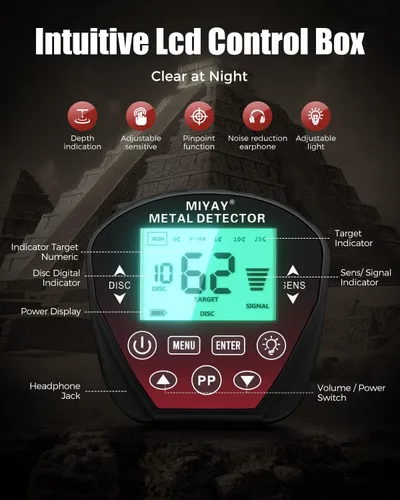 Vista 5 de Detector de metales profesional para adultos, detectores de metales de oro ligeros con pantalla LCD, localización precisa y discriminación y filtro