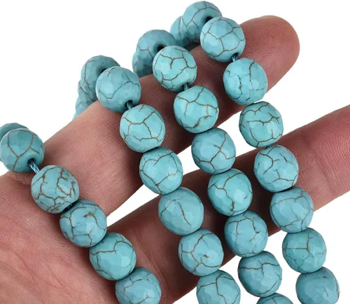 Vista 4 de Cuentas redondas de piedra semipreciosa de color turquesa azul facetado de 0.394 pulgadas (0.394 in) para hacer joyas de 15 pulgadas (38-40 unidades)