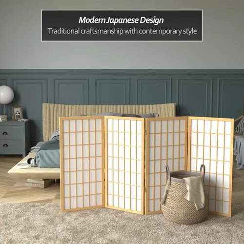 Vista 2 de Biombo portátil simple de 3 pies Biombo Shoji para dividir una cuarto, clásico diseño japonés, 4 tamaños y 6 colores, Madera, Natural