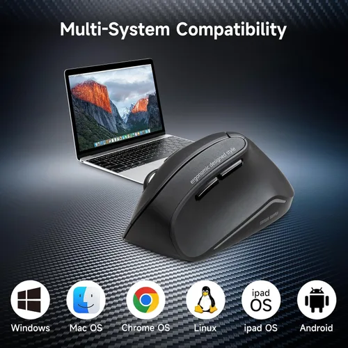 Vista 8 de SANWA - Ratón ergonómico con Bluetooth, silencioso, inalámbrico, vertical, color negro Programmable Buttons with Software, 800-1600 DPI, Cordless