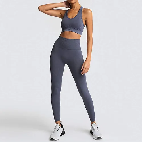 Vista 2 de Conjunto de dos piezas de entrenamiento para mujer Camiseta de manga corta pantalones deportivos Yoga entrenamiento Jogging Outfits Set NIBBER