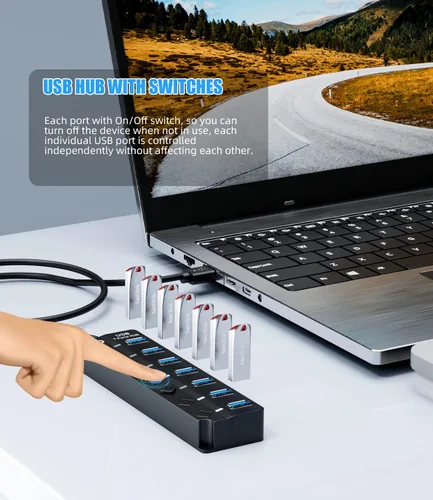 Vista 4 de Hub USB 3.0, PANPEO Divisor de Hub de Datos USB de 7 Puertos con Cable de 3 ft de Largo Extensión USB para Laptop, Computadora PC, Surface Pro