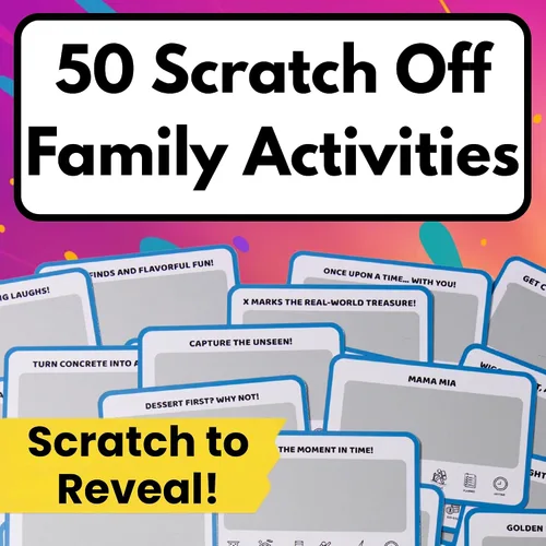 Vista 2 de 50 actividades familiares - Tarjetas de aventura para rascar para noches en familia - Tarjetas de conversación divertidas - Regalo para familias