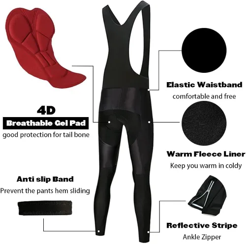 Vista 3 de Conjunto de jersey de ciclismo para mujer, manga larga, forro polar, ropa de bicicleta, pantalones con acolchado 4D