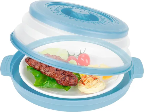 Vista 12 de Funda de alimentos para microondas de 10.7 pulgadas con alfombrilla aislante de calor, cubierta plegable antisalpicaduras de microondas
