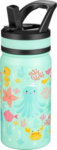 Vista 29 de Fanhaw Botella de agua aislada para niños de 14 onzas con tapa de pajita – Acero inoxidable de doble pared al vacío, a prueba de fugas, botellas