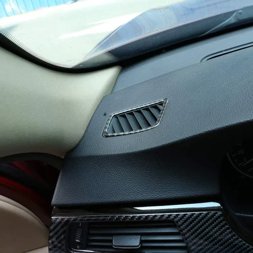Vista 4 de YIWANG Adhesivos de fibra de carbono real para tablero, aire acondicionado, marco de ventilación, 2 unidades, para BMW Serie 3, E90, E92, E93