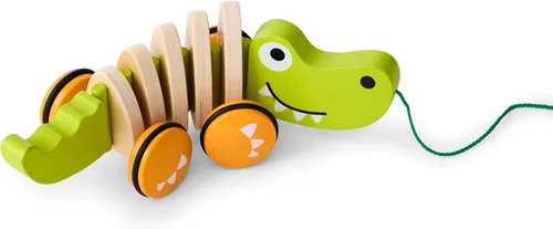 Vista 6 de Hape Croc de madera Walk-A-Long para bebés Juguete para caminar para niños pequeños de 12 meses en adelante