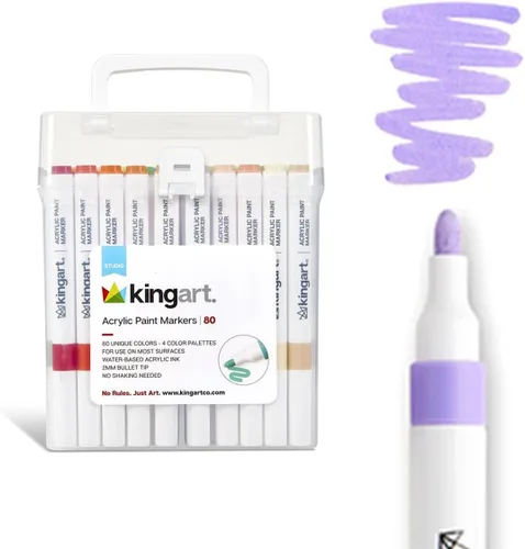 Vista 7 de KINGART 84-Piece Acrylic Paint Marker Set – 2mm Bullet Tip – Vibrant Water-Based Multi-Surface Art Pens for Rock, Glass, Wood, & Canvas – Large