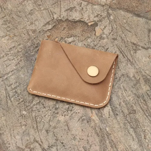 Vista 5 de Bolsillo frontal ultradelgado de cuero hecho a mano cartera simple delgada para tarjetas tarjetero cartera para tarjetas de presentación para Marrón