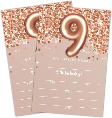 Vista 8 de Tarjetas de invitación de cumpleaños número 10, invitaciones de fiesta de cumpleaños número 10 con purpurina de oro rosa, suministros de decoración