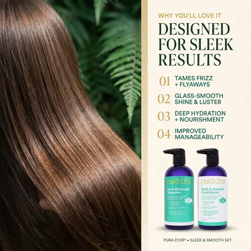 Vista 4 de PURA D'OR Elegante y suave juego de champú y acondicionador para cabello liso sin encrespamiento y sedoso, infundido con aloe vera orgánico, aceite