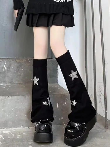 Vista 5 de Calentadores de piernas para mujer, diseño de estrella, calentadores de piernas de punto Y2k, calcetines kawaii Harajuku Fairycore ropa