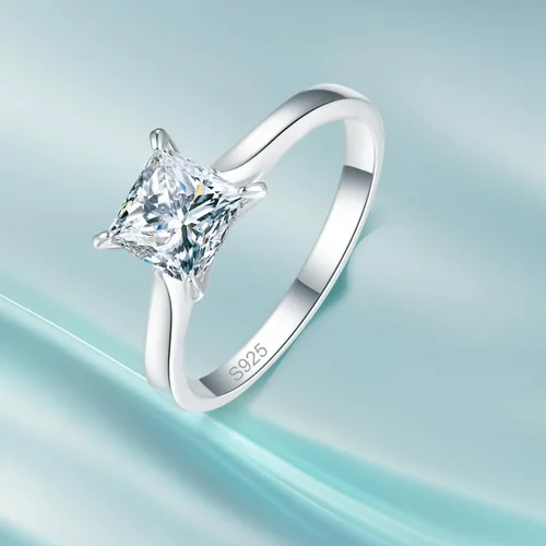 Vista 7 de Anillo de plata de ley 925 con circonita cúbica de corte princesa de 1.5 quilates para mujer