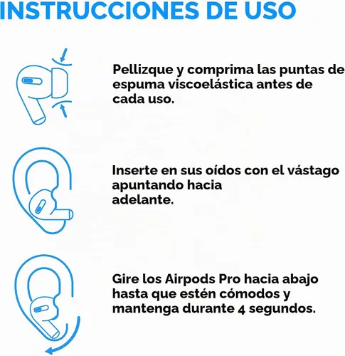 Vista 7 de Almohadillas de espuma viscoelástica Foam Masters para AirPods Pro 1ª y 2ª generación Cómodas Seguras Mejor cancelación de ruido Reemplazo