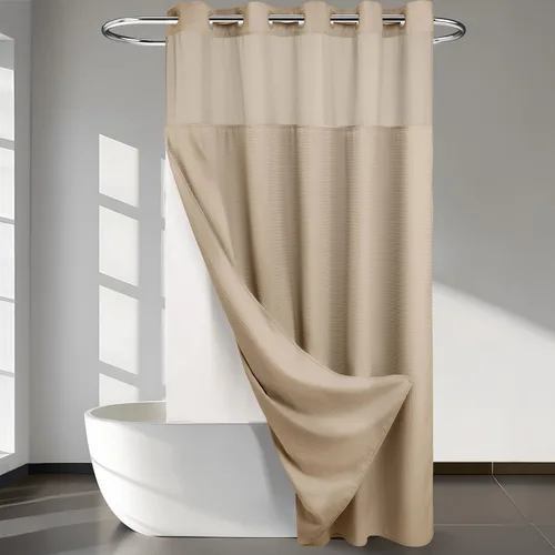 Vista 36 de Cortina de baño River Dream de gran peso sin ganchos necesarios con diseño de gofre punteado y forro a presión - 36W x 74H, de calidad hotelera