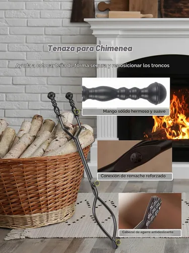 Vista 2 de Lichamp Juego de Herramientas para Chimenea, 5 Piezas para Interiores y Exteriores, Juego Resistente de Atizadores para Chimenea con Mango Retro