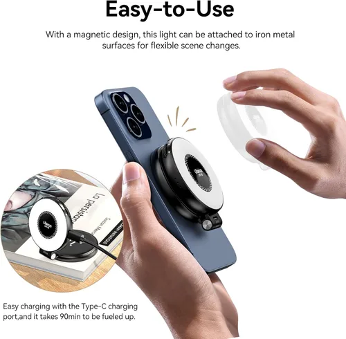 Vista 5 de Luz de relleno para Magsafe LED para teléfono, accesorio de luz de anillo para selfie, brillo ajustable, compatible con Magsafe para iPhone