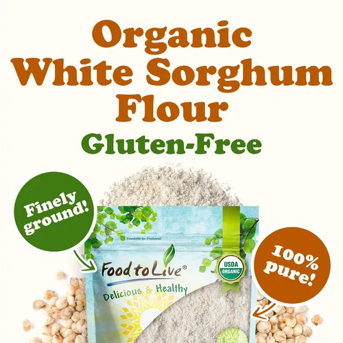Vista 4 de Food to Live Harina de sorgo blanco orgánica sin gluten, 8 onzas, granos enteros sin OMG, finamente molidos, puros, crudos. Buena fuente